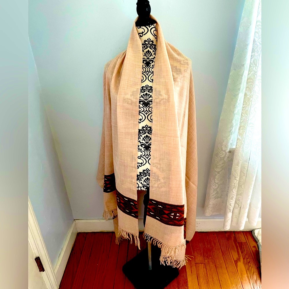 Gorgeous handloom shawl scarf with tribal Aztec embroidery